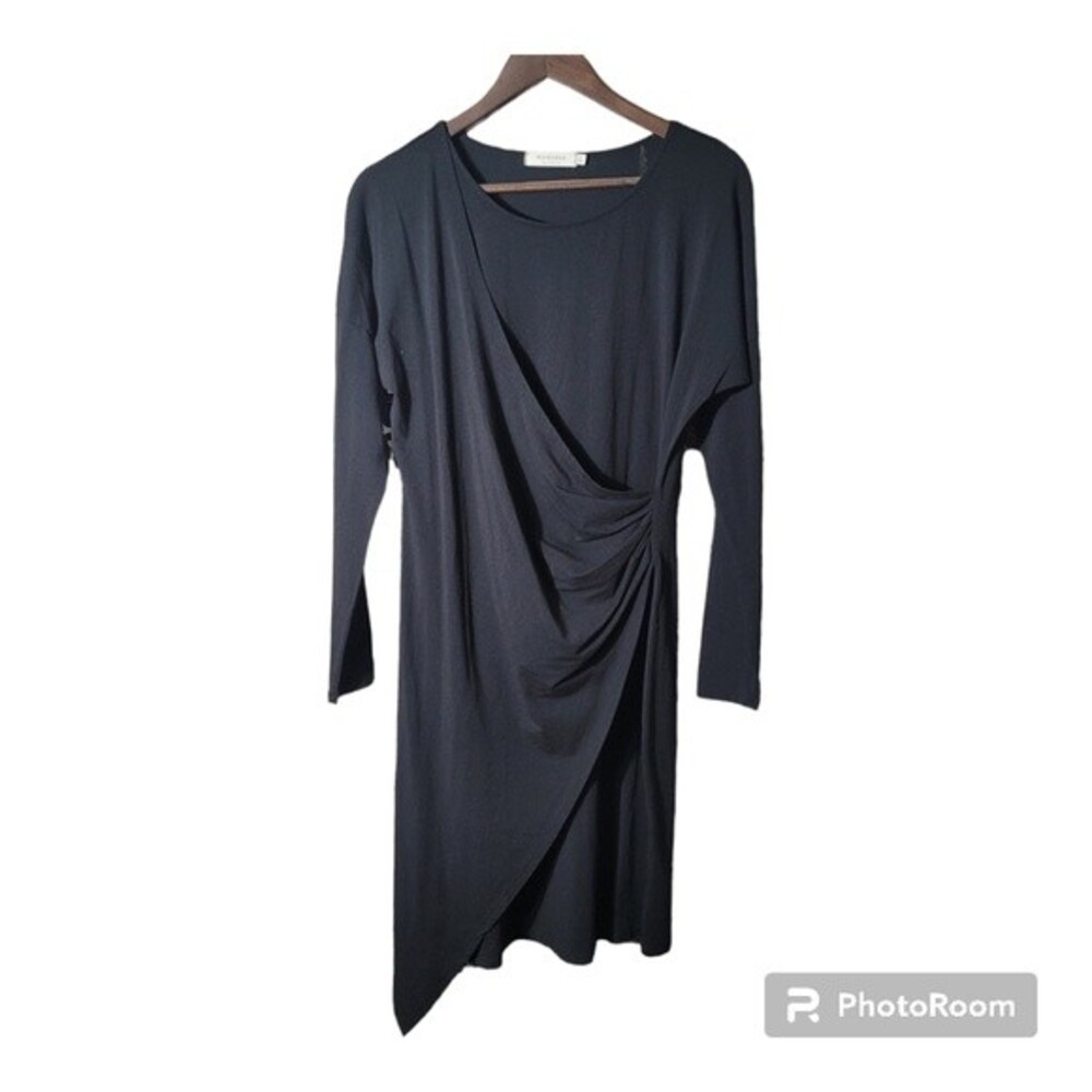 Mododoc Black Midi Dress Asymmetrical Twist Front Long sleeve Womens Size M